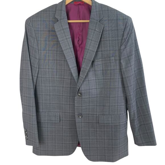 Alfani Size 44R Men's Slim Fit Wool Blend Blazer Jacket Black Gray Plaid Work